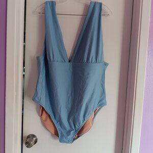 J Crew Women's V Neck One Piece Blue Swimsuit Size 24 NWT